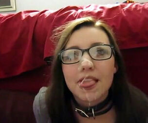 Jizz stuck to the lenses and glasses. This young woman was