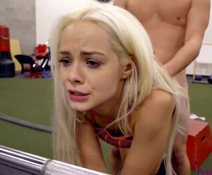 Tiny blondie babe, Elsa Jean had fuckfest in a local gym,